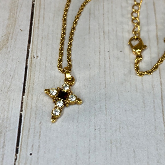 The Vatican Library Collection Cross Pendant Necklace | Red Stone | VINTAGE - Picture 5 of 6